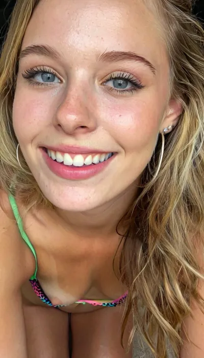 in a dim dark room, glistening skin, breathtaking young woman is taking a break from college at outdoor beach dance party, (1996), Cancun, Slutty dancing, beach, wearing a bikini, plenty of male attention, 22 year old sexy skinny blonde, long stylishly tousled hair, slutty, perfect skin, smirk, amazing long tan legs, long, light natural makeup, and small subtle earring, ((beautiful detailed face)), beautiful nails, high quality nails, beautiful fingers, high quality fingers, intricate details, Smiling with orthodontic braces on her teeth, <lora:MJ52:.9>, <lora:SDXL_BetterFaces-LoRA_v1:.8>, <lora:Sweaty_Realism_4-000006:.8>