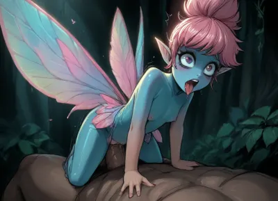micro fairy, minuscule fairy, tiny fairy sharp silhouette, lithe body, naked, ((tiny breasts, flat chest, tiny nipples)), .

Forest background., (((High contrast, bright backlight))), .

Score_9, score_8_up, score_7_up, reiq meets markgavatino and melkor mancin artstyle, Tinkerbell., (((pastel pink butterfly wings with blue membrane))), ((((huge fairy wings)))), pastel pink and blue fey horns that curve back gracefully, ((cute fairy, large eyes)), ahegao, in pain, a single tear running diwn her cheek., ((Celtic markings cut into her skin)), nature tattoos, petite frame, skinny hips, skinny legs.

exuding sexual energy, grimacing, eyes rolling back, in pain but also looking pleasured., (thick luxurious blond hair with pink highlights, pastel hair, hair fetish, colossally long hair), long elven ears, long well manicured nails, extremely long nails, stiletto heel., (getting fucked by a giant, (macro giant, hyper giant, colossal size difference, micro woman), (vaginal penetration, cowgirl position, struggling to fit hyper penis in tiny vagina, hyper penetration, hyper size difference, stomach bulge, hyper penis, macro man, penis the size of her, penis head barely fits in her)), .

Ratatatat74, <lora:dark:1.8>, <lora:EnvyFairyQueenXL01:1.4>, <lora:cartoon_stickers_xl_v1:.8>, <lora:ratatatat74-000050:1.6>, out, <lora:Tongue out_SDXL:.8>
