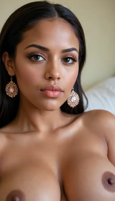 Insanely close up detailed photo of an latin 28-year-old girl.
Lying in her bed, curvy body, latina, black straight hairs, full lips, (((peach puff lipstick))), very very big eyes, make up, dark skin, (dark skin cinnamon), (nude:1.2), (naked:1.3), (((no clothes))), (((with elastic big breasts))), (((earrings))), (different poses), (pussy visible:1.3), sexy, beautiful, tanned, with a perfect face, detailed face, (detailed hair, light hairstyle:1.1), lots of details, three-dimensional, epic, clear focus, depth of field, professional lighting, full view, 8k photography, HDR, the picture was taken on Canon EOS R5, 75 mm lens