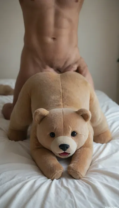 Score_9, score_8_up, score_7_up, High detailed face, A fairytale atmosphere. A woman make love with a tiny teddy bear, moaning, on all fours, Teddy bear standing behind the woman, teddy bear is holding the woman by the hips, penis in ass, colossal bear cock, front view, a, photo, of, rilakkuma, <lora:rilakkuma-sdxl-v1-000034a:.8>
