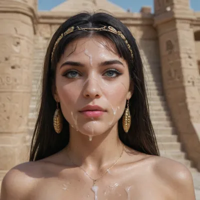 beautiful Sexy Cleopatra, pyramid background, egypt, detailed face, cum on face, huge cum, highly detailed photos, award-winning photo, fully nude, big, eyes, woman, on, face, <lora:Her_Eyes:.8>, <lora:Style_eyes _and_hair_XL-v2:.8>, <lora:JustCum:.8>