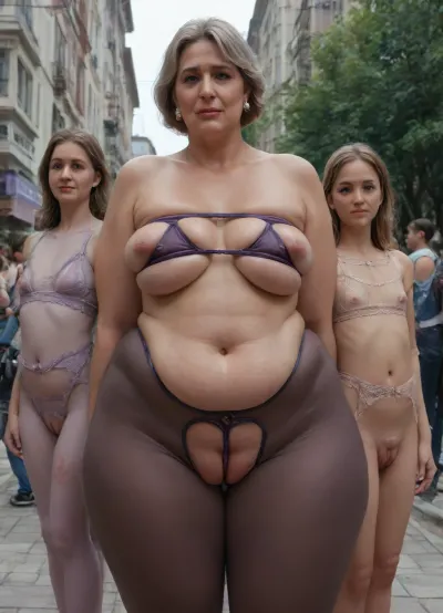German . Living public city park outdoor, (different ages:2), German family adult party of mature and girls, (1Stepdaughter, 1stepdaughter, 1grandmother, 1grandfather, (very small skinny little flat chested stepdaughters with short bodies), (fat cellulite mature ssbbw parents)), family generation., (German blonde cellulite ssbbw big old mature 60 yo heavy saggy tits, full see-through glossy swimsuit, (see-through glossyshiny thick violet plastic apparel:1.6), ((stockings)), good visible naked oiled pussies, (oiled glossyshiny skin:1.3), extreme contrast tan lines, with very big sagging breast and wide sides detailed face, (tight micro bra tight breasts tight bondage:1.74), (big labia cameltoe:2), (crotchless clothes:2), hyper oversized sagging tits, detailed oiled body, good visible puffy pussy), (little stepdaughters holding mom's breasts from both sides:1.8), grandfather fuck flat chested stepdaughter, new generation family, (different ages:1.6), (4 young, (flat chested:1.5), stepdaughters with old fat busted mom), one of girls standing back, view from behind. Sharp contrast lighting picture, random poses and positions, bright sunrise, raw., ShineCurve_Apparel, bodysuit, one-piece-swimsuit, leggins, transparent, leotard, green, eyes, blue, brown, perfecteyes, <lora:detailed_notrigger:2>, <lora:ShineCurve_Apparel-000009:2>, <lora:PerfectEyesXL:2>, <lora:tiedbreastsblue_XL_reg0_:2>