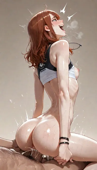 Masterpiece, high Quality, simple background, Best Quality, 1girl, bimbo, brunette, fake titties, fake ass, pussy juice, sweaty body, sex, upright reverse cowgirl position, human penetrating, large penis, penis in pussy, ass grab, arched back, aroused, seductive, love, looking pleasured, open mouth, saliva, sexy, happy screaming, eyes wide with shock, extreme cum, front view, low angle view, pussy focus, (white male, ((skinny fit)), black necklace, thin white bracelets, (very hairy body), beard, gritting his teeth), (smiling orgasm), bmbplora, <lora:LCMTurboMix_Euler_A_fix:2>, <lora:add-detail-xl:2>, <lora:bimboxl_02:2>