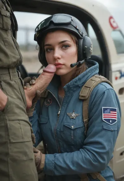 guy getting his dick sucked by female air force pilot, pilot helmet, USAF, open jumpsuit