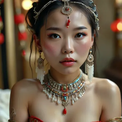30 year old female Chinese queen with tribal jewels, body shot, covered in thick white realistic cum, sexy expression, woman, cum, on, face, <lora:MJ52:.3>, <lora:BUT_SDXL_SHS:1.3>, <lora:add-detail-xl:.7>, <lora:CinematicStyle_v1:2>, <lora:JustCum:1.5>