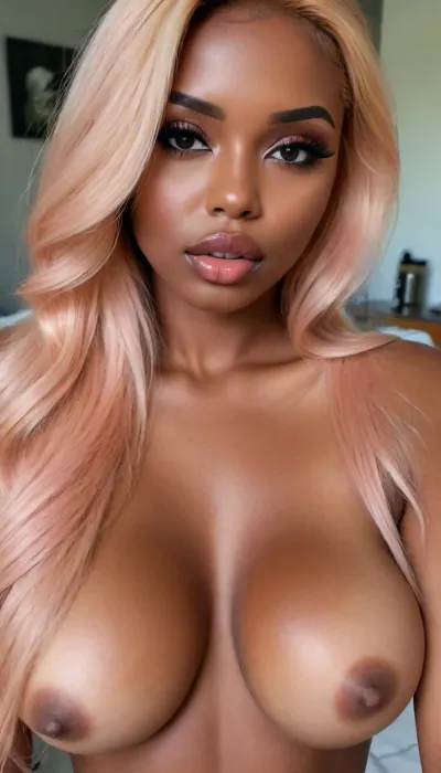 (1woman), 28 years old, ((curvy body)), Close-up girl, latin woman, curvy, ((dark skin)), ((round face)), (((brown skin))), (((full lips))), grey lipstick, closed mouth, lipgloss, small cute nose, standing, face, (((round medium breasts))), (((straight long peach hair))), (((oiled skin))), (detailed black eyes), (((slut makeup))), long big thick, (high resolution image), (perfect face), sexy, beauty, (ultra realistic:1.7), (maximum quality:1.5), (high resolution:1.7), (extreme detail:1.5), (ultra realism:1.6), 8k, he, photo was taken by Canon Eos, (maximum detailed skin:1.6), (((I was offended))), melanin, <lora:BUT_SDXL_SHS:.8>, <lora:melanin-XL:2>