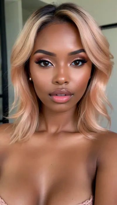 (1woman), 28 years old, ((curvy body)), Close-up girl, latin woman, ((dark skin)), ((round face)), (((brown skin))), (((full lips))), grey lipstick, closed mouth, small cute nose, standing, face, (((round medium breasts))), (((flat long peach hair))), (((oiled skin))), (detailed black eyes), (((slut makeup))), long big thick, (high resolution image), (perfect face), sexy, beauty, (ultra realistic:1.7), (maximum quality:1.5), (high resolution:1.7), (extreme detail:1.5), (ultra realism:1.6), 8k, he, photo was taken by Canon Eos, (maximum detailed skin:1.6), (((I was offended))), melanin, <lora:BUT_SDXL_SHS:.8>, <lora:melanin-XL:2>