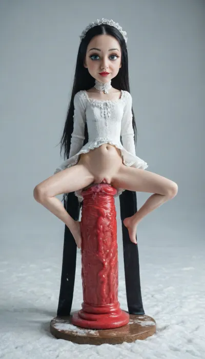 SnowStyle, high quality fantasy art of a beautiful adorable super cute alice madness returns fairy made of red snow, glowing within, delicate figurine, kawaii, chibi, mature, (old milf:1.28), adorable, black hair, big ass, flexible, spreading legs, arched back upwards, goth, 30 year old, very long hair, (belly bulge:1.5), (skinny:1.6), ginger heir, Squatting, (((Giant pussy BlackDildo))), hyper massive huge extreme insane pussy dildo, Largest dildo possible, huge pussy toy, full body view, extremely wide dildo too big for girl and stretches pussy to breaking point, hyper extreme dildo wider than her thigh, pussy dildo, extreme insertion, hyper insertion, Biggest dildo imaginable, show full body in view, victorian, dress, <lora:SDXLFestiveSnow:.1>, <lora:victorian_dress-XL-2.0:2>