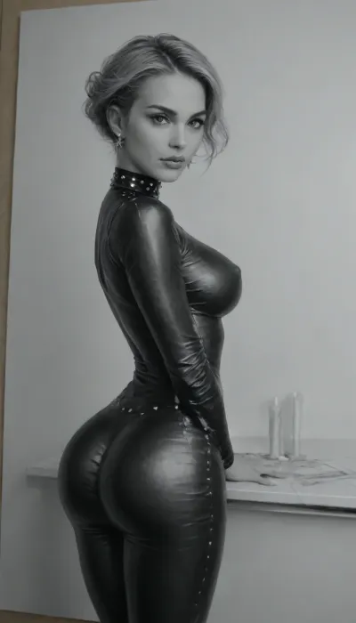 (Amazing Ink Drawing:2), (High quality Line art:2), (monochrome sepia ink drawing, no other color:2), (black and white:2), . 3 star luxury restaurant in Paris, candles on the tables, delicate and lavish furniture. close up side view picture of blonde slim extremely voluptuous Finnish woman bending forward. She is sitting on her chair at her table. She is deliberating whether this one is ok, or whether she should use another one. Straight back, arching backwards, eyes wide open, Ravishingly smiling face, you see the huge torpedo breasts and erect nipple through the fishnet top, (transparent studded tight top:1.9), mini skirt, bobcut hair, Sharp aquiline nose, Big eyes, full lips, very long false eyelashes, heavy make up, beautiful woman 35 years, milf, light eyes, stunningly beautiful woman, white woman, supermodel, diamond choker, round earrings, toned crossed legs, (side angle view:1.4), lactating breasts. highly stylized sepia ink drawing, pen and ink technique, with cross-hatching and line work. Style of Stramaglia. Style of Bruno LeCoq. Style of Gotha. Drawn using line drawing and cross-hatching techniques to create volume, depth, and shadows. Drawn on textured patchwork paper. Fine lines and shading are visible throughout the drawing. Pen and ink style. Fine marine ink, fine pen and ink lines, surgical precision strokes in the fine details and firmness in the details of the thicker lines. Precise pen shading, ink drawing. Anatomically accurate
