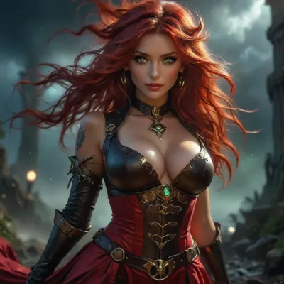 30 year old woman, ((Portrait)), a hyper realistic ultra detailed photograph of a beautiful steampunk woman 30 years old, fantasy steampunk woodland at night, dark and stormy, red hair, red steampunk satin seductress dress, long wild hair, ((strong wind, storm)), perfect mature face, perfect nose, full lips, strictly pose, detailed symmetric beautiful red eyes, detailed gorgeous face, steampunk environment, exquisite detail, medium height, front view, ((c cup breasts)), close up view, 111cine8matic55, masterpiece, 32k, (Masterpiece), high quality, Volumetric Lighting, backlight, sexy, punk style, vaporwave, neon, vibes, vibrant, stunningly beautiful, crisp, hyper realistic, sleek, red highlights, red shadows, shadowislexl, armored, glowing, ghostly, <lora:attractive_notrigger:1.5>, <lora:BUT_SDXL_SHS:1.9>, <lora:Vivid Midjourney mimic - XL SDXL v2.0:1.5>, <lora:add-detail-xl:2>, <lora:shadowislesXL-000007:1.3>