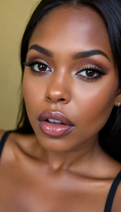 (1woman), 28 years old, ((curvy body)), Close-up girl, latin woman, curvy, ((dark skin)), ((round face)), (((brown skin))), (((full lips))), lavanda lipstick, closed mouth, lipgloss, small cute nose, standing, face, (((round medium breasts))), (((straight long black hair))), (((oiled skin))), (detailed black eyes), (((slut makeup))), ., (((not looking the camera))), nose earring, round earrings, (high resolution image), (perfect face), sexy, beauty, (ultra realistic:1.7), (maximum quality:1.5), (high resolution:1.7), (extreme detail:1.5), (ultra realism:1.6), 8k, he, photo was taken by Canon Eos, (maximum detailed skin:1.6), (((I was offended))), melanin, <lora:BUT_SDXL_SHS:.8>, <lora:melanin-XL:2>