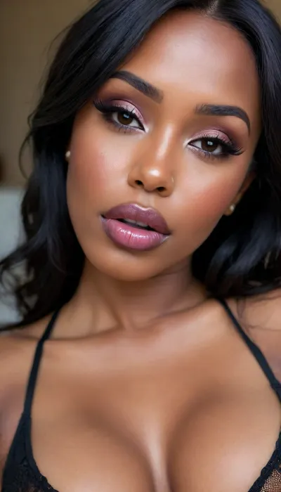 (1woman), 28 years old, ((curvy body)), Close-up girl, closed mouth latin woman, curvy, ((dark skin)), ((round face)), (((brown skin))), (((full lips))), lavanda lipstick, closed mouth, lipgloss, small cute nose, standing, face, (((round medium breasts))), (((straight long black hair))), (((oiled skin))), (detailed black eyes), (((slut makeup))), long big thick, (high resolution image), (perfect face), sexy, beauty, (ultra realistic:1.7), (maximum quality:1.5), (high resolution:1.7), (extreme detail:1.5), (ultra realism:1.6), 8k, he, photo was taken by Canon Eos, (maximum detailed skin:1.6), (((I was offended))), melanin, <lora:BUT_SDXL_SHS:.8>, <lora:melanin-XL:2>