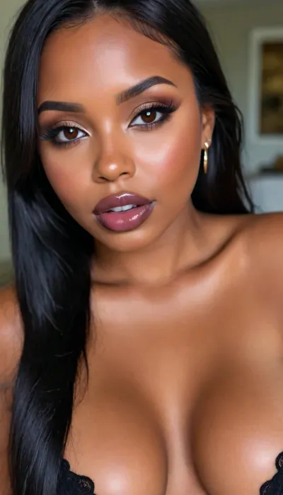 (1woman), 28 years old, ((curvy body)), Close-up girl, latin woman, curvy, ((dark skin)), ((round face)), (((brown skin))), (((full lips))), lavanda lipstick, closed mouth, lipgloss, small cute nose, standing, face, (((round medium breasts))), (((straight long black hair))), (((oiled skin))), (detailed black eyes), (((slut makeup))), .
She not look the camera, nose with round earring, round earrings, (high resolution image), (perfect face), sexy, beauty, (ultra realistic:1.7), (maximum quality:1.5), (high resolution:1.7), (extreme detail:1.5), (ultra realism:1.6), 8k, he, photo was taken by Canon Eos, (maximum detailed skin:1.6), (((I was offended))), melanin, <lora:BUT_SDXL_SHS:.8>, <lora:melanin-XL:2>
