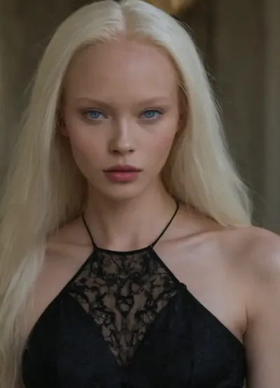 Asia african supermodel with blue-eyes, albino