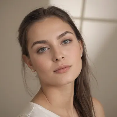 An adult woman with a rather oval, slightly elongated face and harmonious, natural proportions. Her forehead is relatively high and broad, with a soft, gently rounded hairline. Her cheeks are slender but not hollow, with subtly defined cheekbones. The face gradually narrows from the cheeks toward a relatively slim, soft jawline. The chin is small to medium-sized, rounded, and not strongly pronounced.

She has medium-sized, slightly almond-shaped eyes that sit relatively deep and naturally within the eye sockets. Her eyes appear gray-green to greenish-gray, with a darker rim around the iris. The distance between the eyes is balanced and natural. The upper eyelids are visible, and the outer corners of the eyes are almost horizontal with a very slight natural upward tilt. There are subtle natural lines beneath the eyes that become slightly more visible when she smiles.

Her eyebrows are medium-width, naturally full, and predominantly dark brown. They begin relatively straight and rise slightly toward the outer portions before gently tapering toward the ends. They are well-groomed but not heavily or artificially shaped.

Her nose is slim and relatively straight, with a slender bridge and a small, softly rounded tip. The nostrils are relatively narrow and proportionate to the face. She does not have a strongly upturned or hooked nose.

Her mouth is medium-width with a naturally shaped, rather slim lip structure. The upper lip has a subtle but recognizable Cupid’s bow, the lower lip is slightly fuller than the upper lip. The corners of her mouth appear slightly raised, giving her a very subtle friendly expression even when her face is neutral. Her lips have a natural rosy color.

Overall, her facial features appear soft, feminine, and natural, without any strongly exaggerated or extreme characteristics. The left and right sides of her face are not perfectly symmetrical, but instead show the small natural asymmetries of a real human face.

Her skin is fair to light-medium with a neutral to slightly warm undertone. The skin texture should remain realistic, with fine pores, minimal natural imperfections, and subtle fine lines. No plastic-looking or completely smoothed skin. There are fine natural expression lines around the eyes and mouth.


For maximum precision in an image generator
The specific anatomical proportions of this described face are the highest priority. Do not alter the eye spacing or eye shape, nose width, nose length, lip proportions, jaw width, chin shape, or overall facial structure. Do not idealize the face into a typical model-like appearance. Do not enlarge the eyes, make the nose narrower, make the lips fuller, or create artificially perfect facial symmetry. The person should look like a real, unaltered person photographed naturally.
