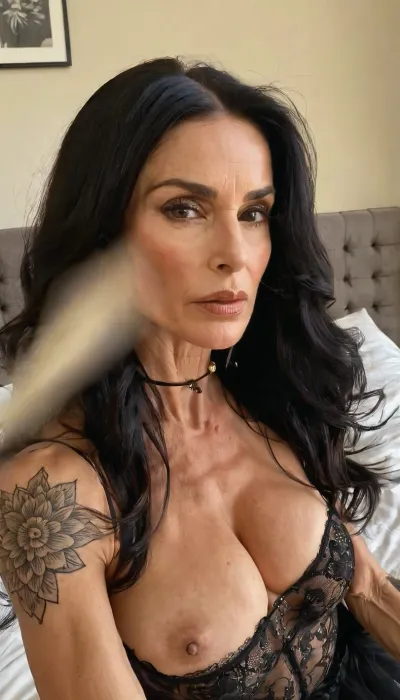 On my bed, pov handjob, big fake tits, big round ass, Demi Moore, close up, ((seducing)), Black sheer lace gown, anorexic, photoshoot posing, ballerina, ((60yo old woman)), handcuffed, choker, tattoos, sexy neck, (tan skin), (fit body:1.3), (beautiful Italian black hair instagram model face), (fit body), very beautiful, perfect skinny body, perfect face, looking at the camera, perfect eyes, (skinny fit), pretty, snub-nosed, long hair, <lora:clothed_small:1.8>, 4ng3l, face, <lora:SDXL_BetterFaces-LoRA_v1:.8>, Super_Saiyan_4_Caulifla, 1girl, (crop, top:1), long, black, hair, body, fur, red, <lora:Super_Saiyan_4_Caulifla_SDXL-000006:.8>