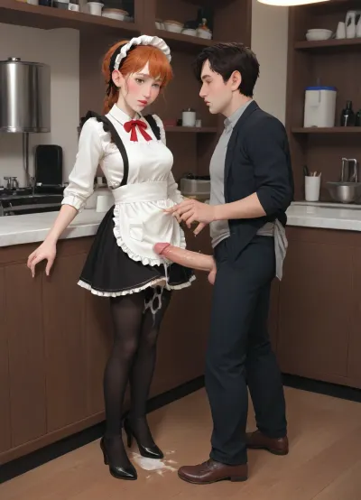 Disney Anna, french maid, ((anal sex with black equine penis)), 30 year old, chubby, large breasts, red hair, braided, bangs, smiling, happy, anal sex, missionary, big ass, ((black pantyhose open crotch, black round tip heels)), wide plaid skirt, extreme creampie, extreme bounce lines, veiny cock, incase, style, sperm, otoko, no, ko, penis, testicles, majalis, 1girl, 1boy, hiro, trudy, Bonnet, apron, <lora:cartoon_stickers_xl_v1:1.5>, <lora:hentai_anime_style_xl_v1:1.6>