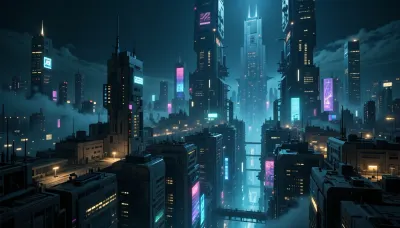 masterpiece, top quality, (raw photo:1.2), breathtaking cyberpunk epic wide-angle establishing shot, an immense hyper-detailed dystopian metropolis at midnight. Towering vertical city canyon with infinite depth and scale. Colossal megastructures pierce dense glowing neon smog, endless layers of stacked