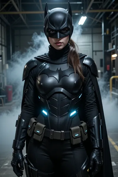 Batgirl: sentinelle silencieuse en acier et vapeur

- Oui.

L'IA a généré l'image de Batgirl debout dans un désert industriel, son costume blindé noir scintille sous une seule lumière au-dessus, le curling à vapeur derrière elle en regardant avec le calme perçant au loin, les éléments brillants sur sa poitrine et la taille pulsant faiblement contre le fond frais et contrasté.