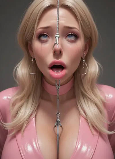 fellatrix artstyle, fellatrix style, (milf, bimbo:1.9), ahegao, (rolling eyes), (big lips), (cum), (tears:1.3), (metal nose hook in nostrils:1.5), <lora:SDXL_nosehook_anime_v3-000012:1.5>