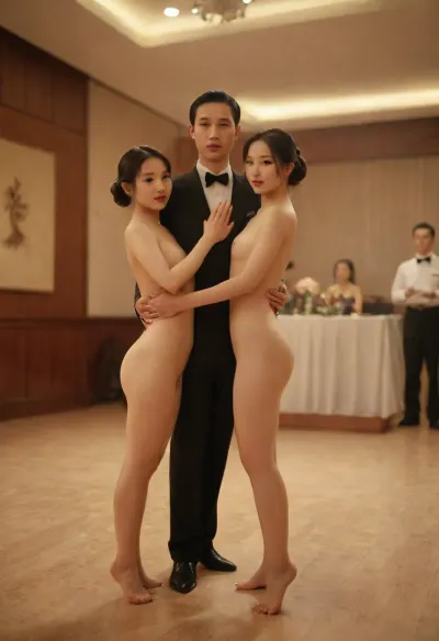 Cinematic, broadcast television coverage, Ballroom dancing competition, only one couple is naked, other dance partners watch the nude couple.All the people are Chinese people., yeonhwa, <lora:LoRA-girls-sdxl-v4:.8>, <lora:CC_v2.0_XL:.8>