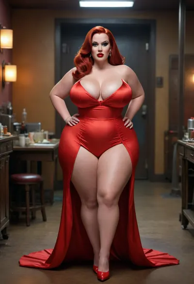 tall fat ssbbw cartoon character jessica rabbit, from who framed roger rabbit, full body image