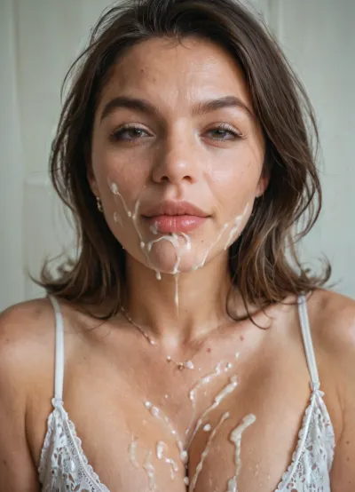 ((photorealism)), French milf 47 years old, busty, bukkake, face full of cum, <lora:loraface:.2>