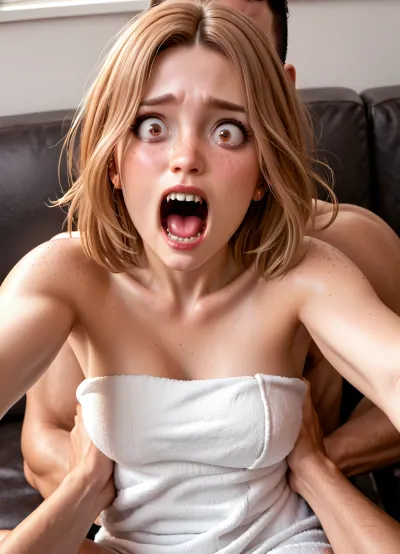 rough brutal sexe, violent porn, forced sex, woman humiliate. sex symbol woman slender 28 year old, no makeup. Straight hair bob, light brown hair, no bangs, open forehead. Brown eyes, perfect fingers. White towel around the body. In the living room. She walks towards the sofa. Don't look at the camera.Evening. Living room light on., freckle, Freckles.
Man is 40 old years. brow short air. The man grabs the woman's wrists. Mad man. malicious face man, (mean smile:1), perverse look, (1.0), violent rough porn, forced missionary, square arms. Man grabs the woman's wrists. Face woman terrorized without hope, (terrified:1), (screaming:1.5), (long tears:1), (shocked:1.4), Freckles_XL, Str8, <lora:NSFW_Reality_Engine_XL05:1.3>, <lora:Freckles_XL:1>, <lora:Cozy_Living_Room:.8>, <lora:Straightened_Hair:1>
