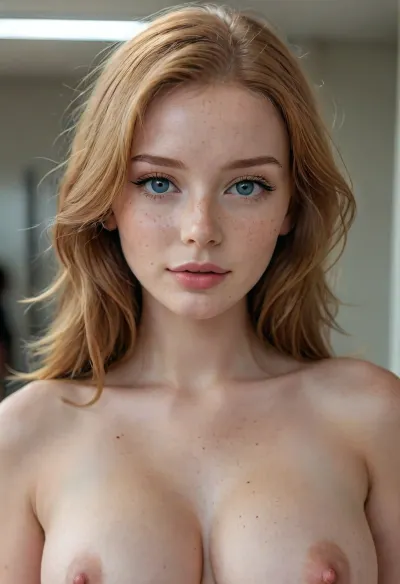 (faint smile), (extremely feminine girl:1.4), (compact face:1.4), (supermodel girl:1.4), (breathtaking 18 year old girl), (petite girl), (skinny girl), (thin girl), eye contact, looking at the viewer, (nude), (massive breasts), close up, freckles, pale skin, long ginger hair, 4ng3l, face, <lora:SDXL_BetterFaces-LoRA_v1:.8>, <lora:attractive_notrigger:.8>