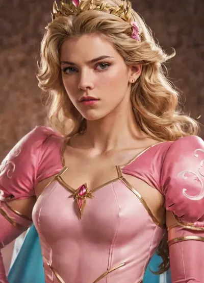 anime artwork, photorealistic drawing, princess peaches costume, 25 years old, muscled androgynous male, <lora:PrideComicsSDXLTEST:.8>