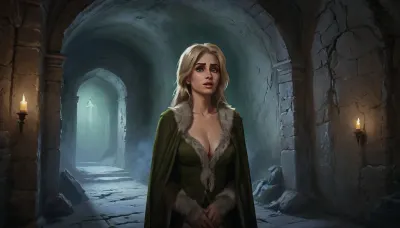 (one woman, Betrid from Skyrim, mature 40 year old, scandinavian, blonde long hair, small breasts, serious face expression), (inside rich elegant medieval stone house, silver walls), (wearing brown fur shawl and noble ornamental green coat spread open wide exposing breasts), view above waist, (artwork, digital painting, fantasy art, loading screen art style), <lora:SumTim:.1>, <lora:J_cartoon:.2>, <lora:Sinister_Style_SDXL:.1>, <lora:EnvyAnimeDigitalPaintingXL01:.1>