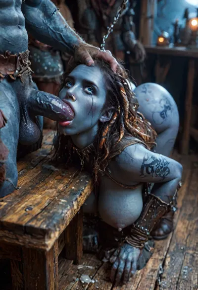 gorgon medusa from mythology, long hair, (woman has dark snake hair:1.7), revealing armor, breasts exposed, puffy nipples, dynamic picture, warrior, ((Drizzt Do'Urden:1.32), drow warrior, (dark night blue skin:1.82), tall, angry, muscular, strong, (wearing Drizzt Do'Urdens armor, magical scimitars, Twinkle and Icingdeath, a bow Taulmaril on his back, daggers, signature Piwafwi cloak with bear fur pelt, dungeons and dragons inspired chainmail), purplish blue skin, black and purple hair, Dark, drow Warrior, Drow, tattooed, scarred, purple eyes, uberfit, blue skin, bloody, blood spatter, Elf, Warrior), Realism_Quality_2xx_By_Stable_Yogi, score_9, score_8_up, score_7_up, ((very handsome femal elf face:1.3)), (((extremely ultra detailed face:1.3))), perfect fingers and hands, break, female drow elf barbarian, (blue skin:1.24), tall, angry, busty, curvy, thin waist, big boobs, big butt, slim, fit, vitiligo, strong, fur pelt armor, dungeons and dragons, purplish blue skin, black and purple hair, Dark, Elf, Warrior, tattooed, scarred, purple eyes, blue skin, amazon, giant, fur barbarian armor, bloody, blood spatter, bear, bear heart, cock in mouth, (brutal face fuck), Blowjob, (tears in eyes:1.5), (running makeup), (cum drips from nose:1.3), (cum drips from mouth:1.3), ultra hd, photorealistic, gigantic bear cock in mouth, ((gigantic bear cock in mouth:1.3)), oral cream pie, hair grab, sad, sad crying, tongue out, gasping for air, (man is choking woman from behind:1.2), ((hogtied, bound with large chains, tied to a torture table:1.12)), zavy-brbrn, gangbang, double anal penetration, anal spitroast, groupsex, deepthroat, (full body view:1.4), (extreme size difference:1.18), (ultra realistic), (maximum quality), (high resolution), (extreme detail), (ultra realism), UHD, super high quality, highly detailed, high resolution, perfect lighting, natural lighting, Uber realistic, ultra detailed, masterpiece, 35mm photograph, film, professional, 4k, hdr, photographic, ultra realistic, ultra high details, back light, (dynamic pose), (dynamic angle), (random angle), (random pose), (dynamic view), (random view), best quality, volumetric lighting, golden hour lighting, dramatic shadows, rich details, nature-inspired color palette, UHD 8K, (full body photograph:1.1), Movie, Still, Film, Cinematic, Sho, a, zavy-brbrn-sdxl, 2>, <lora:detailed_notrigger:2>, <lora:CinematicStyle_v1:2>, <lora:MJ52:2>, <lora:zavy-brbrn-sdxl:2>, <lora:LCMTurboMix_Euler_A_fix:2>