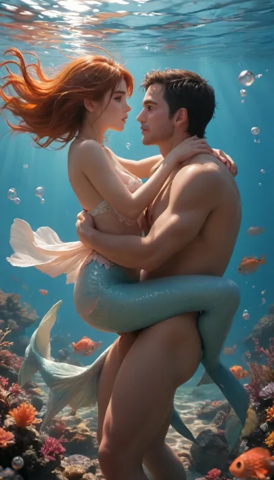 Хентай mermaid, underwater sex, bubbles and fish