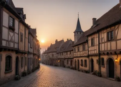 sunrise in medieval western europe town