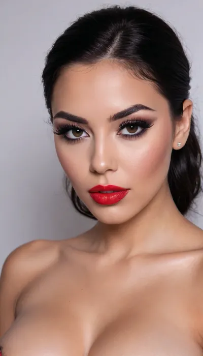 (Georgina Rodriguez:1.5), (huge breasts:1.5), (professional makeup:1.5), (full body:1.5), (brunnette skin:1.5), (nude:1.5), (red glossy lipstick:1.5), (black eyes:1.5), (thick black eyeliner:1.5), (thick black eyelash:1.5), (thick black eyebrow:1.5), (black hair:1.5)