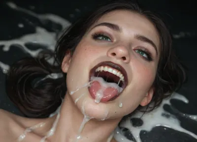 close-up, beautiful woman, perfect, 19yo girl, cute face, naked goth woman, extremely white skin, very pale skin, Irish, pale white skin, 100% white skin, eyes wide open, green eyes, enjoying, tight ponytail, faint smile on her face, sucking huge 25 inch white penis, penis lying on her tongue, black hair, black lipstick, tongue sticking out of her mouth, (excessive cum on tongue), cum dripping from her tongue, cum, (realistic cum), dark room, black background, tongue out, screaming, (woman has orgasm:1.5), <lora:SDXL_BetterFaces-LoRA_v1:.5>, <lora:add-detail-xl:.5>, <lora:detailed_notrigger:.5>