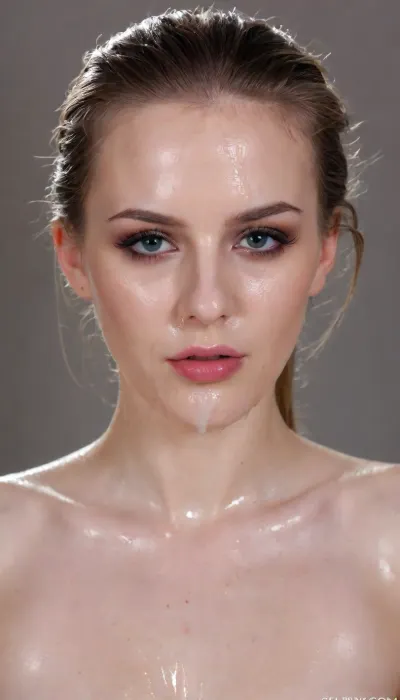 An avant-garde editorial fashion photograph capturing a "moment of surrender." A woman with a sculptural, experimental hairstyle that has been violently undone. Her face is a canvas of contrast, elegant skin layered with thick, opalescent white liquid splashes. The composition focuses on the tactile quality of the fluid—viscous, wet, and dripping. Her makeup is artfully ruined, black smokey mascara streaks running vertically, lipstick blurred and smeared. The mood is lethargic and exhausted. Neutral background, soft studio lighting with sharp highlights on the wet textures, minimalist aesthetic, high-fashion photography, surrealism, extreme detail.