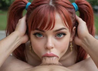(Deepthroat:1.6), (POV + Sideways deepthroat:1.9), huge cock deepthroat, (((young black girl))), ((pov deepthroat:1.6)), (huge cock:1.5), (facefuck:1.4), (thick eyebrows:1.2), (huge parted lips:1.3), (disgust face:1.3), hdr, outside, park, (nude:1.3), green eyes, (long red hair with fringe and bangs:1.2), (hair is pulled into high pigtails with an elastic band:1.5), extremely beautiful, extremely perfect face, perfect skin, (long big eyelashes thick eyelashes:1.4), (((shiny pink lip gloss))), (((gold earrings))), thick eyebrows, (((huge lips))), arched nose, (round buttocks), extremely perfect body, looking at viewer, perfect buttocks, waist, flirty, round green eyes, dimorphic female face, (maximum photo quality:1.4), (maximum photo detail:1.4), (maximum photo resolution:1.4), perfecteyes, <lora:HandFineTuning_XL:1.3>, <lora:lora-sdxl-perfect-eyes:.2>