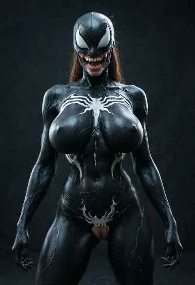 Hyperrealistic art, venom is a purple character with a large mouth, venom symbiote, 8 k cg render, venom, carnage, symbiote, 8k render, hyperreal highly detailed 8 k, 8 k high detail concept art, huge big breasts, hyper real render, 3 d render character art 8 k, 8k octane render, 8 k octane render, high detail 8 k render . Extremely high-resolution details, photographic, realism pushed to extreme, fine texture, incredibly lifelike, GiganticBreatsXL, gigantic breasts, pussy lips, <lora:She-Venom-FFusion.LORA:1>, <lora:GiganticBreastsXLv1:1>
