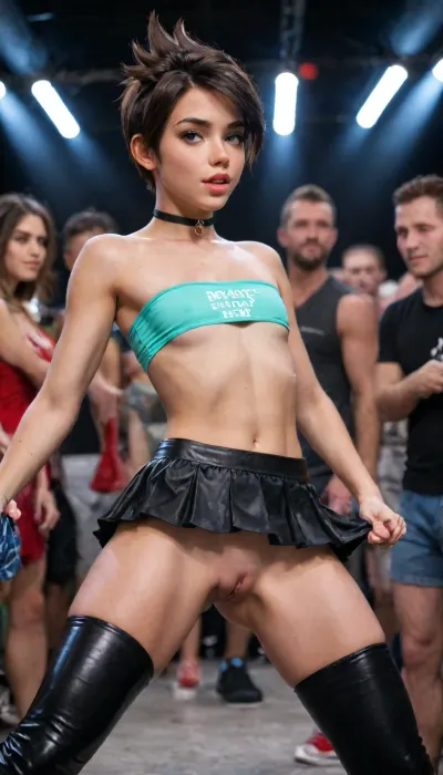 (dream 4ng3l:1.8), beautiful young adult, beautiful female model, (sexiest adorably cute hot beauty:1.5), gorgeous, adorable, cute, extremely sexy face, perfect female face, (sensual eyes:1.5), (seductive eyes:1.5), (most beautiful eyes:1.2), (sexy eyes:1.6), (perfectly shaped lips:1.3), full lips, (small cute nose:1.1), sexy makeup, (sensually parted lips:1.2), horny expression, looking at viewer seductively, (tanned:1.4), (very adorable cutest sexy beauty:2), (very sexy body:2), (very slutty body:2), athletic, tight body, slim neck, shapely thighs, perfect ass, (very tidy godpussy:1.6), (really pretty breasts just asking for someone to suck on them:1.7), (looking like she has inappropriate sexual fantasies involving viewer:1.6), ...

BREAK, (Tracer:1), (close:.2), (looking back:2), .
BREAK, (girly:.2), (minx:.2), (petite:.2), (sweet:.2), (slender:.2), (youthful:2), (cute:.2), (fit:.2), (slutty:.2), (sexy:2), (flatchested:3), (busty:.2), (curvy:.2), (tanned:1.6), (tan lines:1.6), (dark complexion:.2), (makeup:.2), (long dark eyelashes:.2), (freckles:.2), (sweaty:1.2), (pussy juices:1.2), (shy:.2), (blushing:.2), (worried:.2), (flirty:.2), (excited:.2), (moaning:.2), (begging for sex:.2), (head tilt:.2), choker, (lifted t-shirt:1.2), (microskirt:1.5), thigh highs and leather boots.
BREAK, (dancing sensually:1.6), (flashing pussy:1.5), (rave party:1.1), (crowds:1.4), closeup, low view.

BREAK, perfecteyes, <lora:lora-sdxl-perfect-eyes:2>, <lora:adlima_xl_1_standard_merge_62_88_05_05:2>, <lora:LCMTurboMix_Euler_A_fix:.8>, <lora:WildcardX-XL-Detail-Enhancer:2>