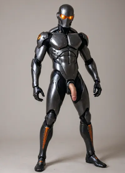 Full-body depiction, T-1000 as an erotic robot with an LED penis capable of changing shape.