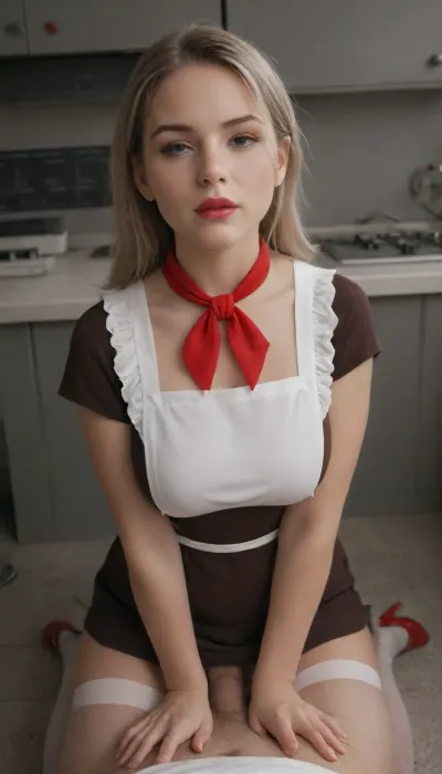 Woman 25 years old, tall, slim figure, big breasts, pretty face, blonde, red lips, blue eyes, Soviet school uniform 1980, ((dark brown dress, white big direct apron, apron with cables)), pioneer tie, white stockings, red high-heeled shoes, spread open pussy, school class, oral sex, A 50-year-old man, gray-haired, in a suit, fucks, realism, high quality picture, high definition detail, suxl, pionyrs, shirt, neckerchief, skirt, sash, badge, pov_deepthrt, deepthroating, a, man's, blsdp, <lora:suxl:1.6>, <lora:pionyrka:.1>, <lora:concept_pov_dt_xl2-000020:1.4>
