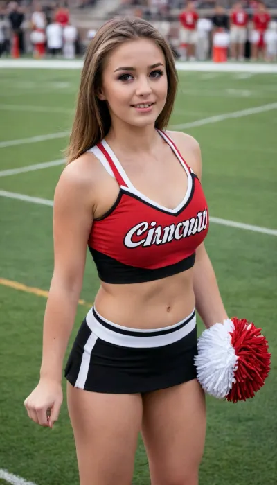 22-year-old college cheerleader, University of Cincinnati, football, football cheerleader, viral moment, no panties, pussy, full view of pussy, detailed pussy