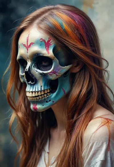 [KTA], (smooth rendering and vibrant colors:.1), draw a watercolor skull on long hair, /KlTTY-ART/, <lora:COMFYUI_mimic_landscape_-_XL_SDXL v2.0:.1>