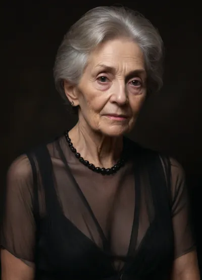 (((dating:1.9))), (((The oldest grandma:1.9))), (((face type characteristic of a 1000-year-old mummy:1.9))), (((massively wrinkled skin:1.9))), Ultra Dark night, insanely dark background, ultra-low dim light, dark atmosphere, (((wearing a floor-length black sheer transcluent high-neckline dress))), fancy bob hair, (((grandma is very-very old:1.9))), (close-up:1.2), (maximum creativity:1.9), (no skin correction), (no filter:1.9), tanned skin, (perfect composition:1.9), full body view