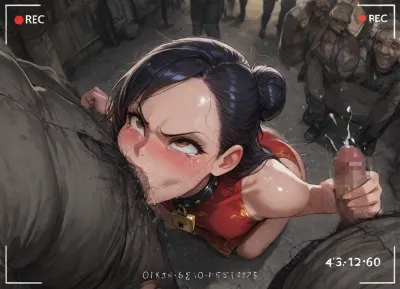 Nsfw, from side, from above, gangbang, enf, perfect face, masterpiece, big eyes, brown eyes, (young Japanese girl:1.2), (the girl is red china dress:1.2), (the girl is Thick black large collar and large padlock:1.3), no panties, Black shoes, (the girl is hair bun), top knot, (black hair), (single bun:1.8), (hair behind ear:1.2), (forehead:1.2), (swept bangs), very small breast, (angry:1.2), (crying:1.4), (tears:1.5), (ahegao, (orgasm:1.3), (blushing, Japanese face, furrowed brow, (deep throat), long shot, city street, (recording:1.2), (homeless man:1.2), (homeless oldmen crowd:1.4), (homeless man is excessive forced sex:1.3), {, the girl handjob man), (the smiling man is dressed))