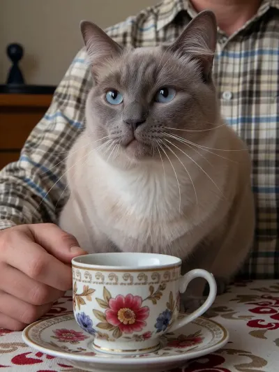 Я и Слава и Котя русская голубая пьём чай из чашки дымока Котя очень красивач