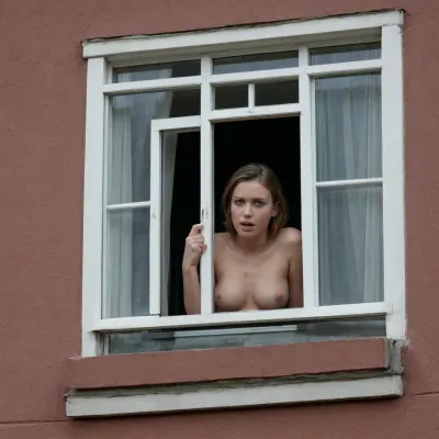 Studentin lässt sich, von gegenüber, durch Fenster, beim Sex zuschauen, window, voyeur, <lora:Window_voyeur:.8>, <lora:SquattingAnal:.8>