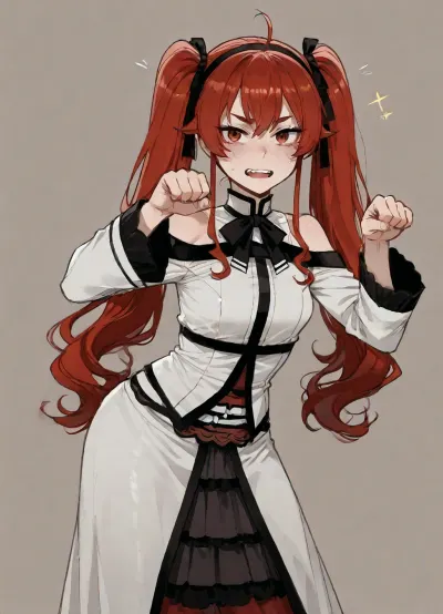 (Ratatatat74 style), (eris greyrat, young, twintails, mushoku tensei), cat pose, (simple background), <lora:ratatatat74-000050:.8>