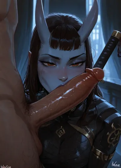 (((incase style, art of incase))), A sleek cyber ninja android in japanese oni style is riding the cock of a futuristic ganger while holding a katana to his throat. score_6_up, (realistic, directional lighting. High detail), green, eyes, blue, brown, perfecteyes, <lora:sd_xl_dpo_lora_v1:1>, <lora:PerfectEyesXL:.9>, <lora:detailed_notrigger:.9>, <lora:style_lora_realis:.8>, <lora:cyber_aesthetic_sdxl:.8>